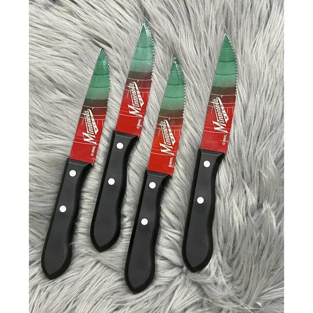 NHL Minnesota Wild Double Sided Logo Print Steak Knife 4pc Household Cutlery Set